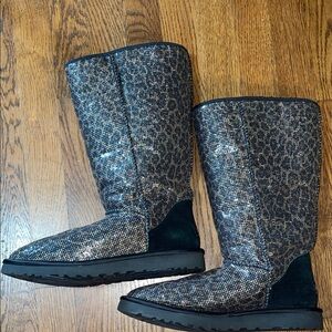 UGG Metallic Silver and Black Patterned Winter Boots